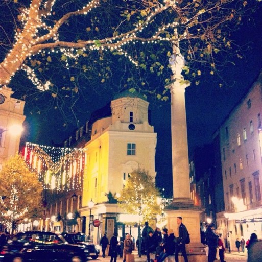 This is Seven Dials, in the Covent Garden area. I pass here every day for work and it has a lovely atmosphere